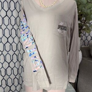 PINK Victoria's Secret Beige Tee with Logo